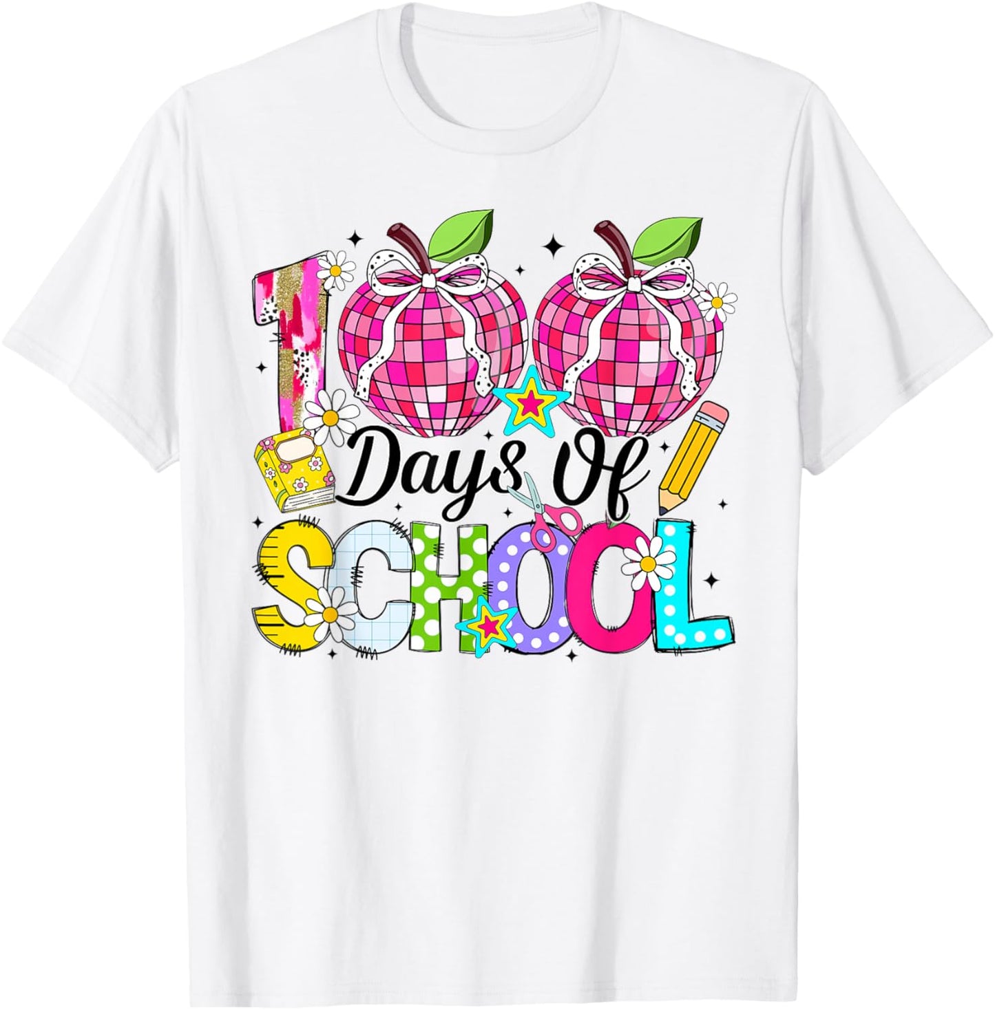 100th Day of School Coquette Bow Girls Teachers Classroom T-Shirt - T-Shirt | White