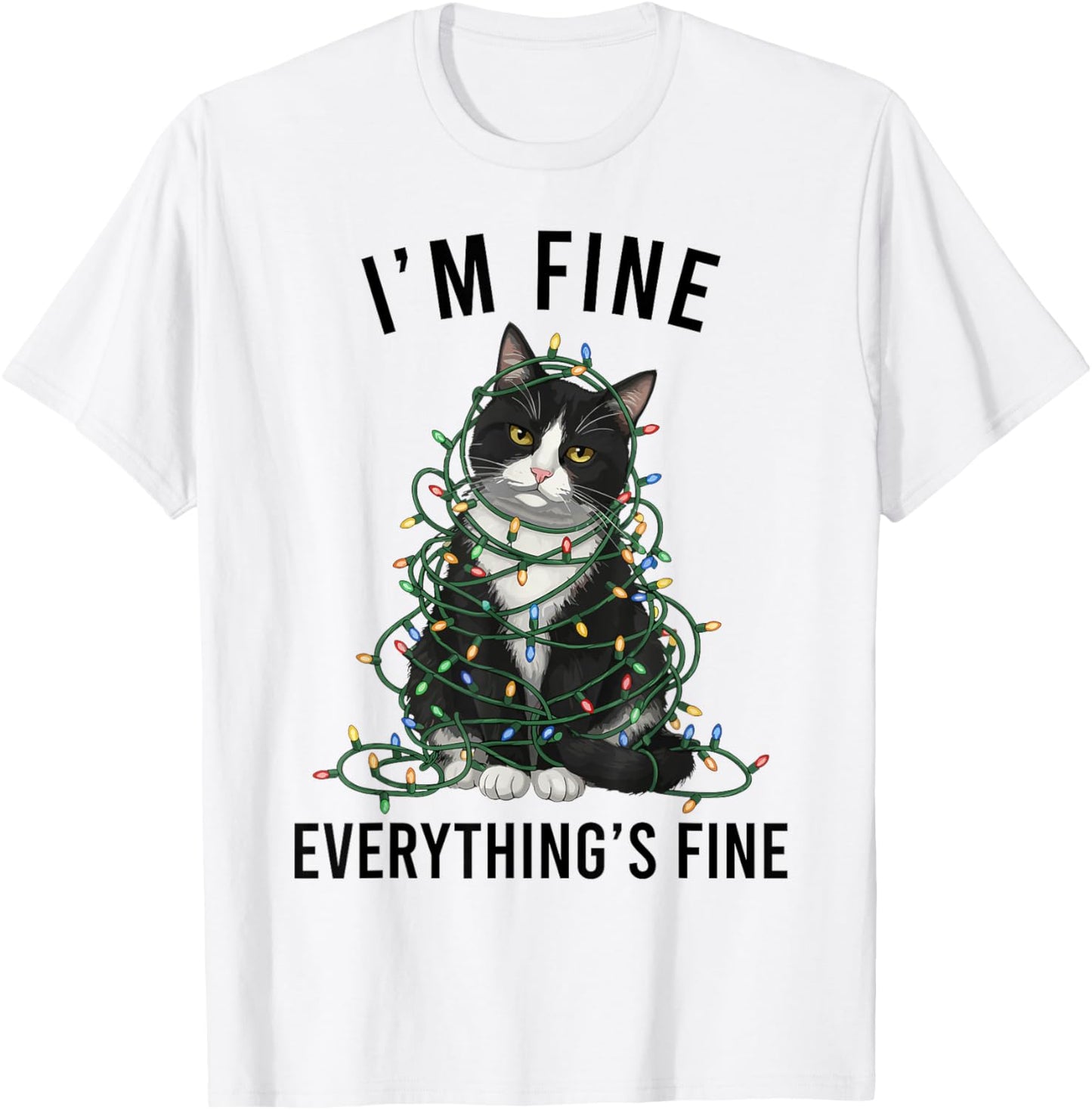 Tuxedo Cat Christmas I'm Fine Everything is Fine T-Shirt - T-Shirt | White