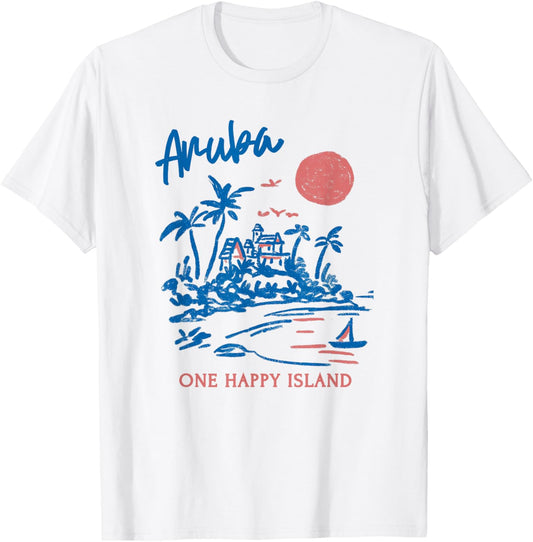 Aruba One Happy Island Caribbean Vacation Travel Souvenir T-Shirt - T-Shirt | White