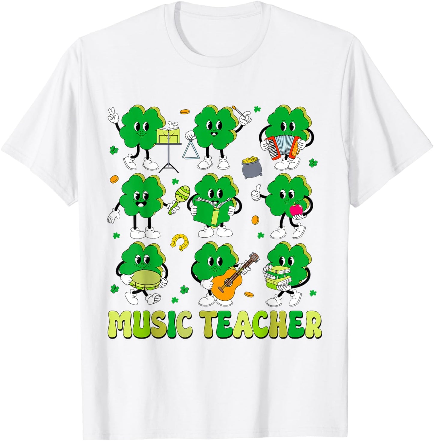 Music Teacher St Patrick Day Sharmocks Musical Instruments T-Shirt - T-Shirt | White