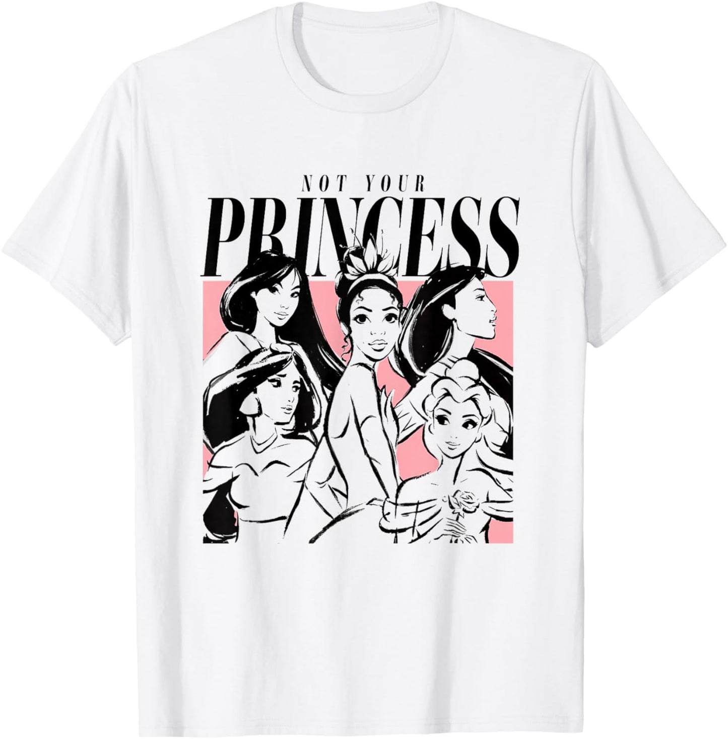 Disney Princess Jasmine Tiana Ariel Pocahontas Belle Sketch T-Shirt - T-Shirt | White