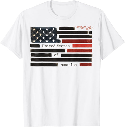 Censored Documents USA Flag Democracy Redacted Files Style T-Shirt - T-Shirt | White