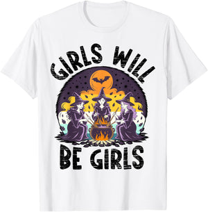 Spooky Season Girls Will Be Girls Witch Vintage Halloween T-Shirt - T-Shirt | White