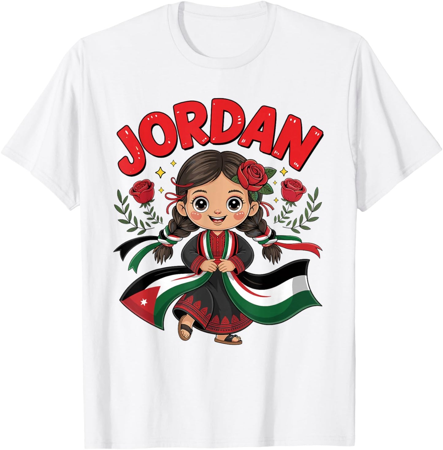 Cute Jordanian Girl in Traditional Black Dress for Kids T-Shirt - T-Shirt | White