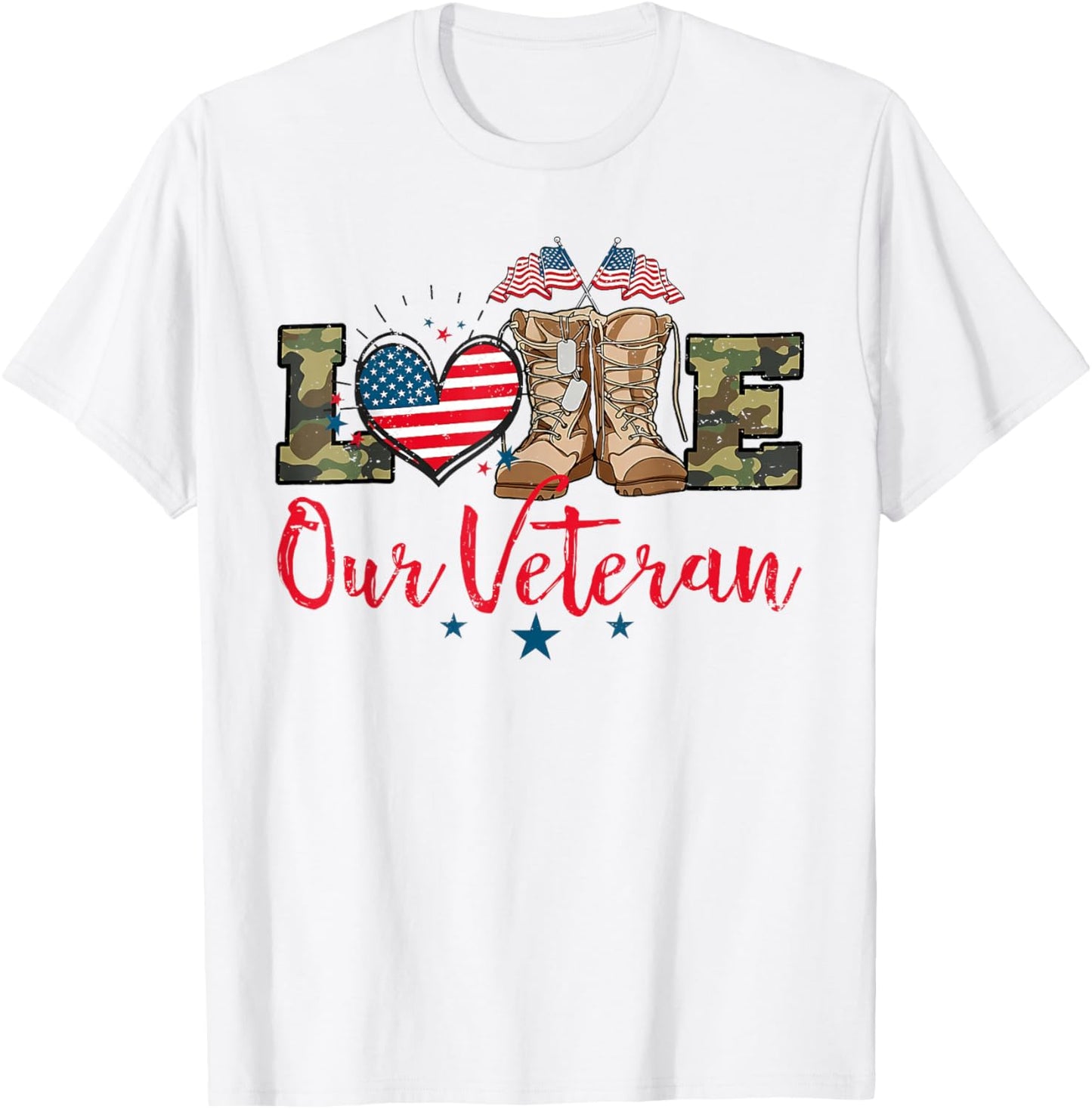 Love Our Veterans Day Proud Military American Flag T-Shirt - T-Shirt | White