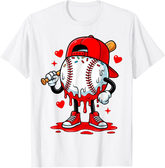 Baseball Drip Valentines T-Shirt - T-Shirt | White