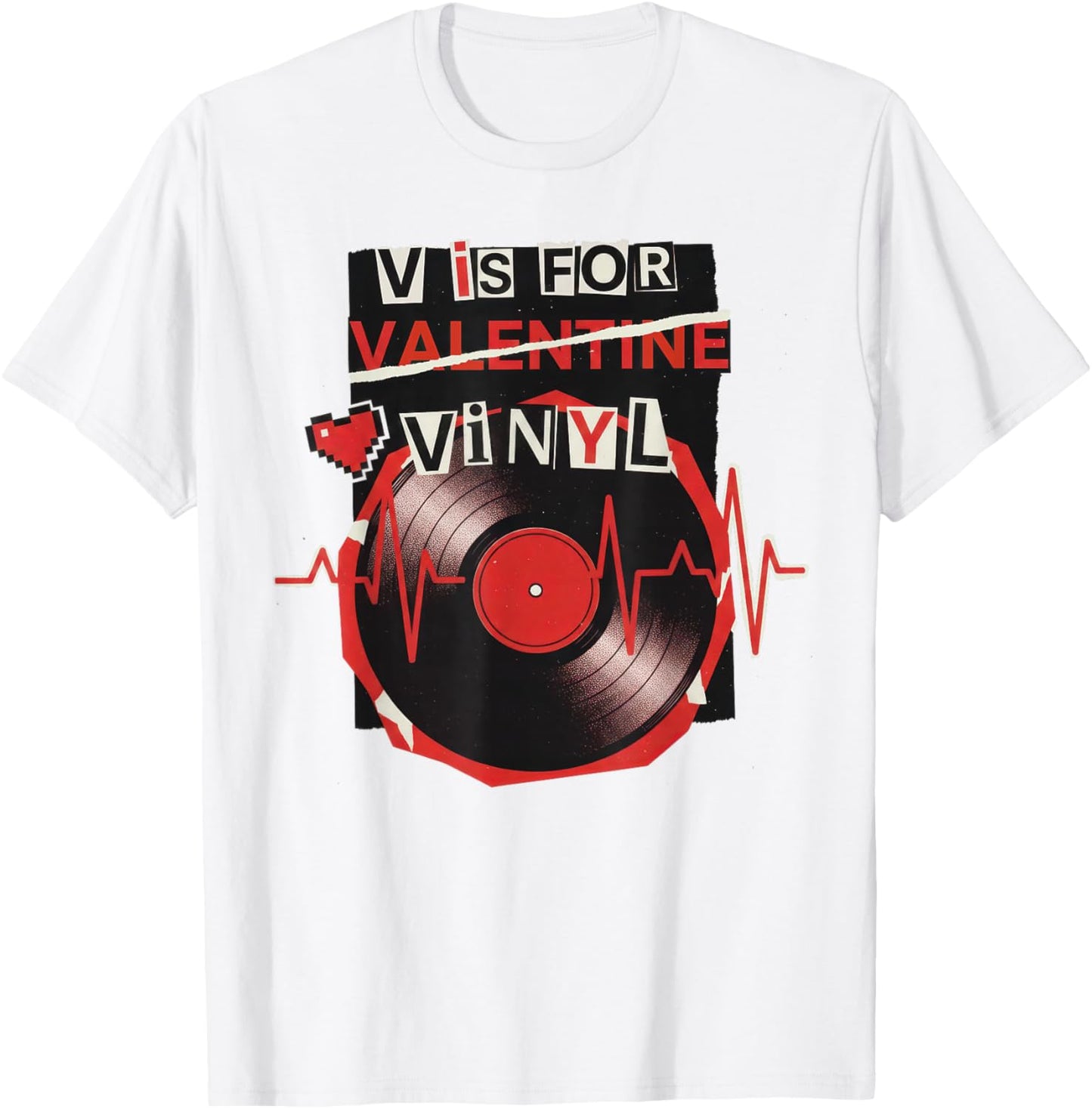 V is for Vinyl Funny Valentine Vinyl Record Music Lovers T-Shirt - T-Shirt | White