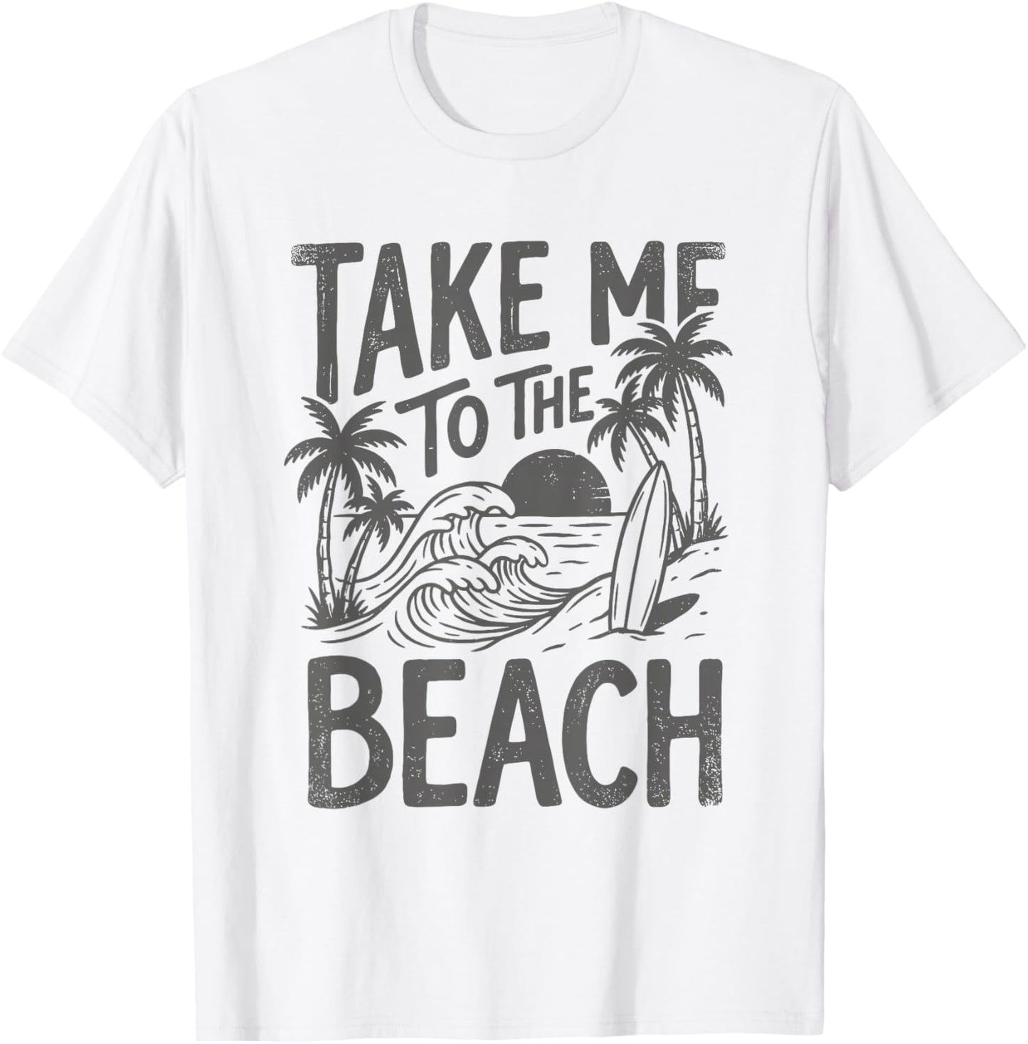 Take Me to The Beach Palm Tree Surf Sunset Retro Vacation T-Shirt - T-Shirt | White