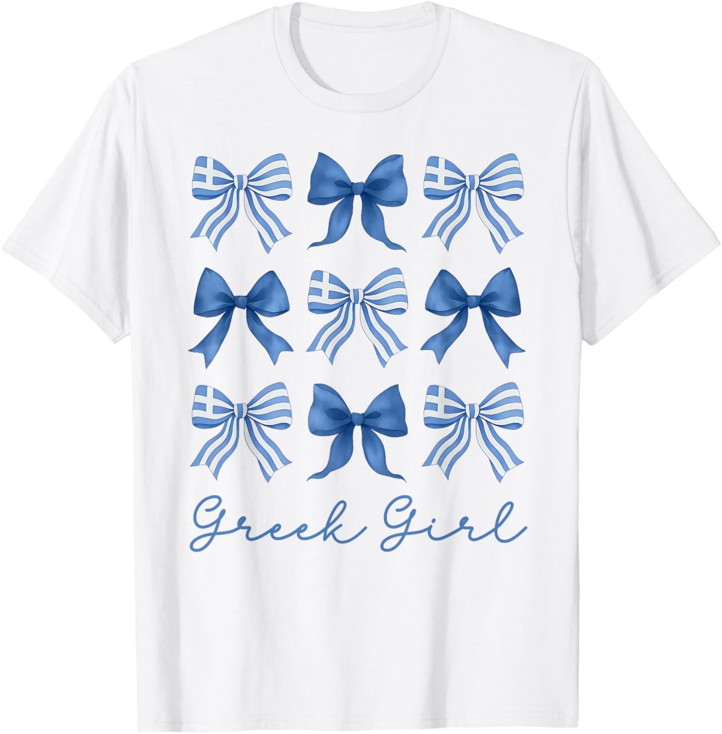 Greek Girl Coquette Bows Ribbon Cute Greek Flag Koukla T-Shirt - T-Shirt | White