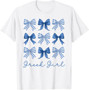 Greek Girl Coquette Bows Ribbon Cute Greek Flag Koukla T-Shirt - T-Shirt | White