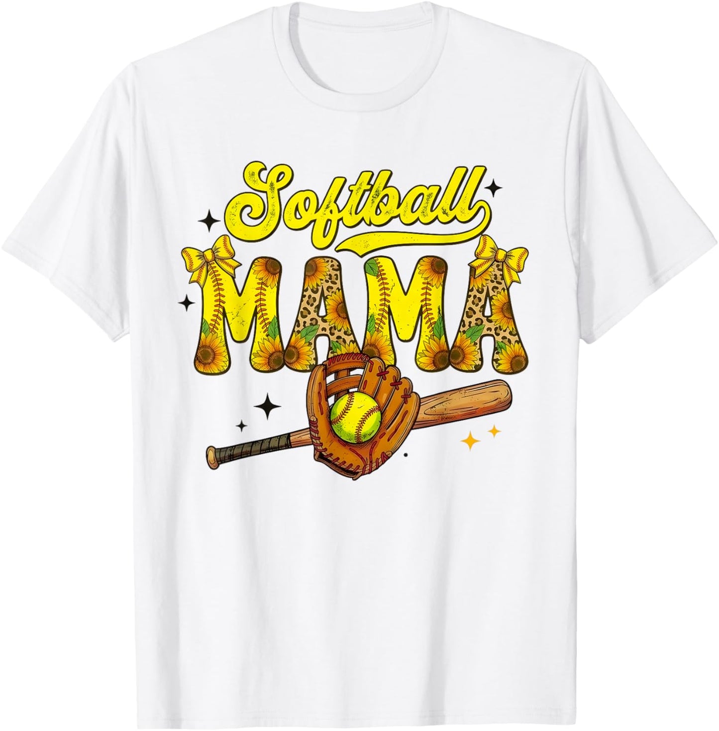 Softball Mama Leopard Coquette Bow Mom Mother Women Funny T-Shirt - T-Shirt | White