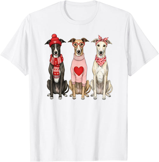 Cute Greyhound Valentine Dog T-Shirt - T-Shirt | White