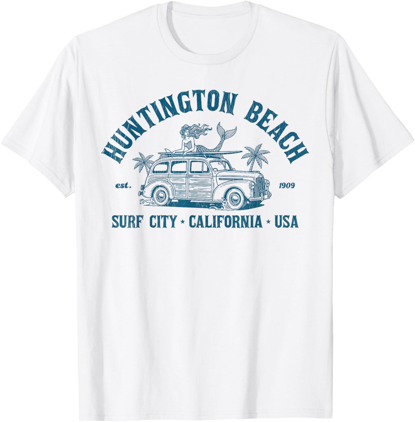 Vintage Huntington Beach California Shirt - Woody Surf City T-Shirt - T-Shirt | White