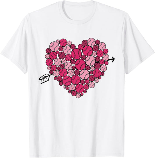 Valentine's Day Baseball Heart Softball Player Sports Lover T-Shirt - T-Shirt | White