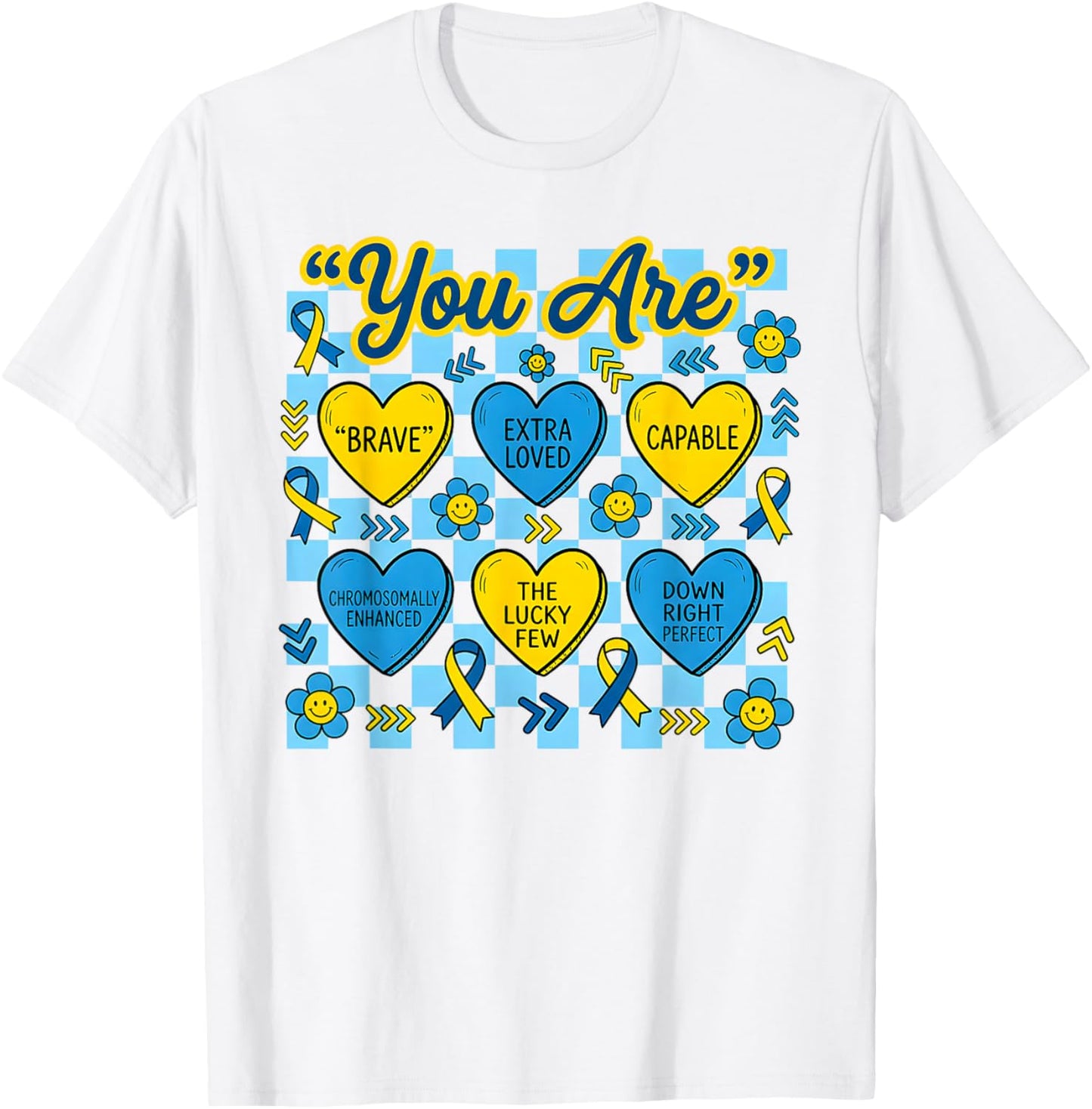 Down Right Perfect Down Syndrome Awareness Heart Candy T-Shirt - T-Shirt | White