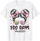 100 Days Smarter Messy Bun Girls 100th Day of School Kids T-Shirt - T-Shirt | White
