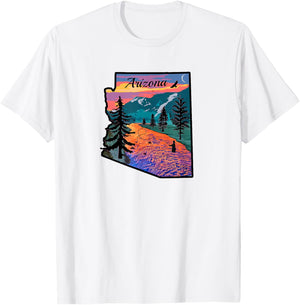 Arizona Fly Fishing Retro Sunset State Outline T-Shirt - T-Shirt | White