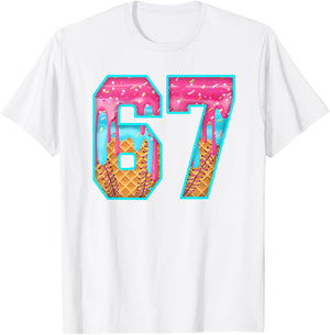67 Ice Cream Drip Meme Funny Six Seven Funny Number T-Shirt - T-Shirt | White