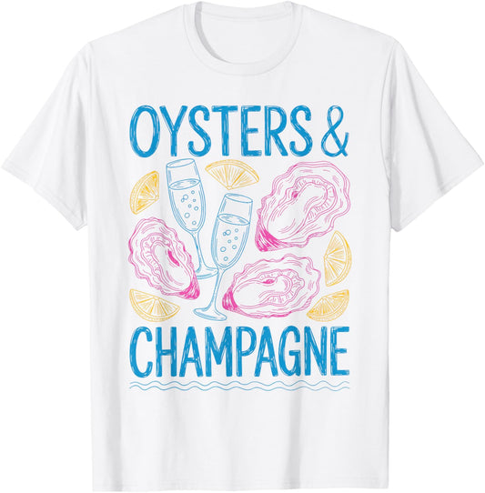 Oysters and Champagne Celebration Foodie Gastronomy T-Shirt - T-Shirt | White