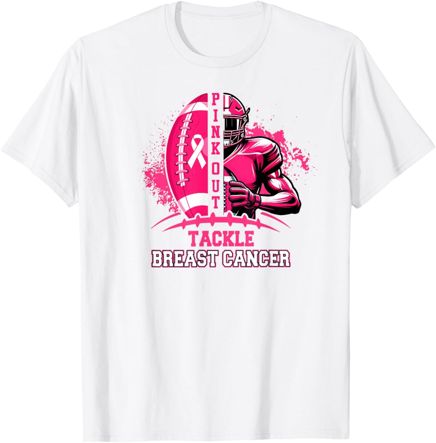 Football Game Day Pink Out Tackle Breast Cancer Awareness T-Shirt - T-Shirt | White