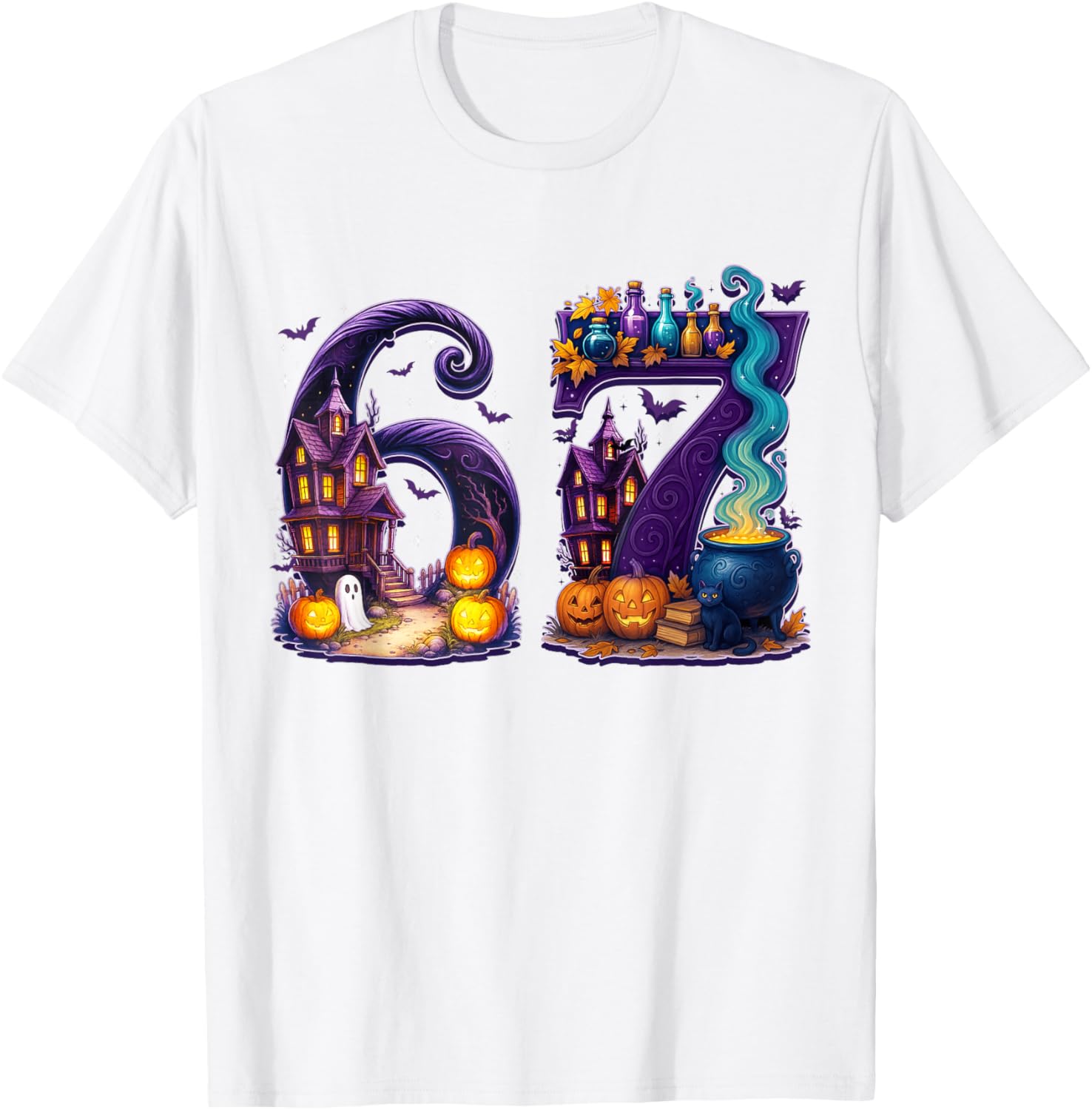 67 Halloween Meme 6 7 Skeleton Six Seven Numbers Funny Bruh T-Shirt - T-Shirt | White