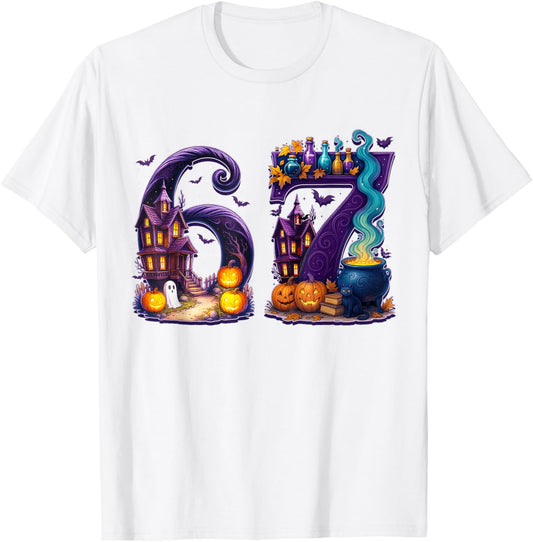 67 Halloween Meme 6 7 Skeleton Six Seven Numbers Funny Bruh T-Shirt - T-Shirt | White