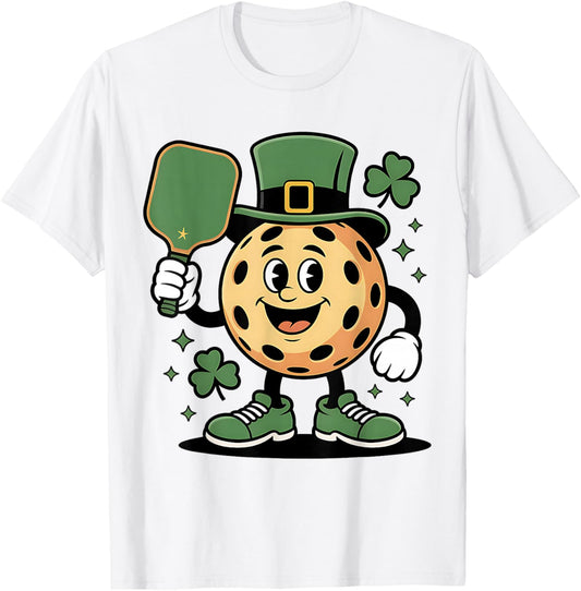 Funny St Patricks Day Pickleball Mascot T-Shirt - T-Shirt | White