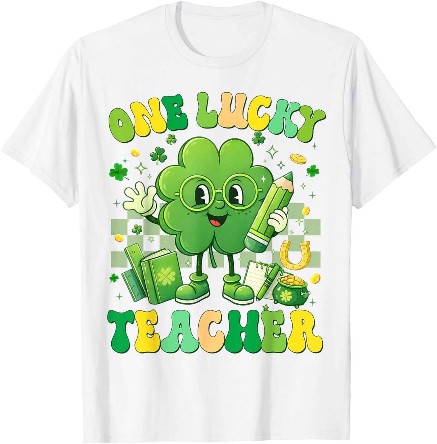 One Lucky Teacher Shamrock St Patricks Men Women T-Shirt - T-Shirt | White