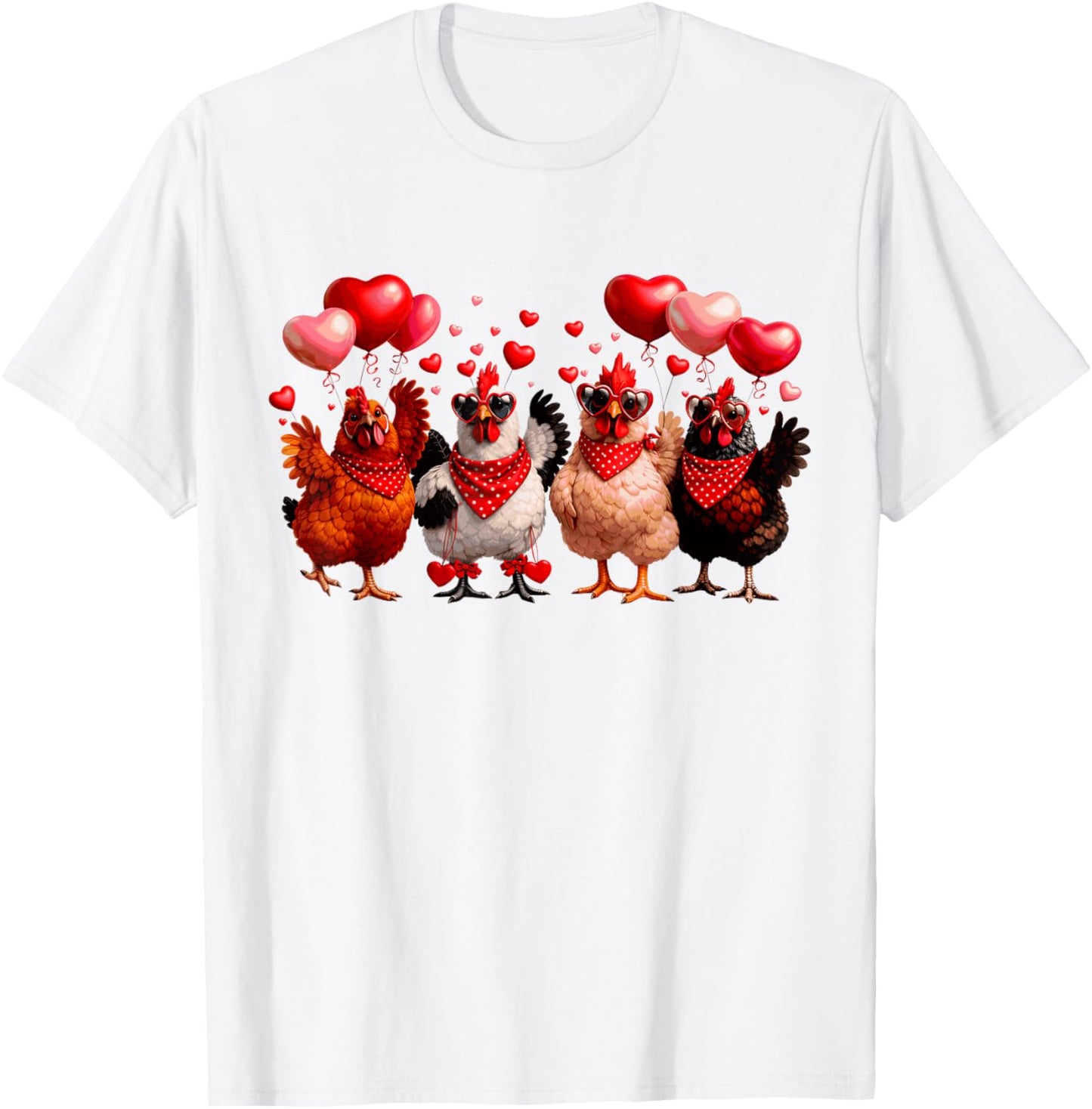 Funny Chickens & Hearts Farming Animal Happy Valentines T-Shirt - T-Shirt | White
