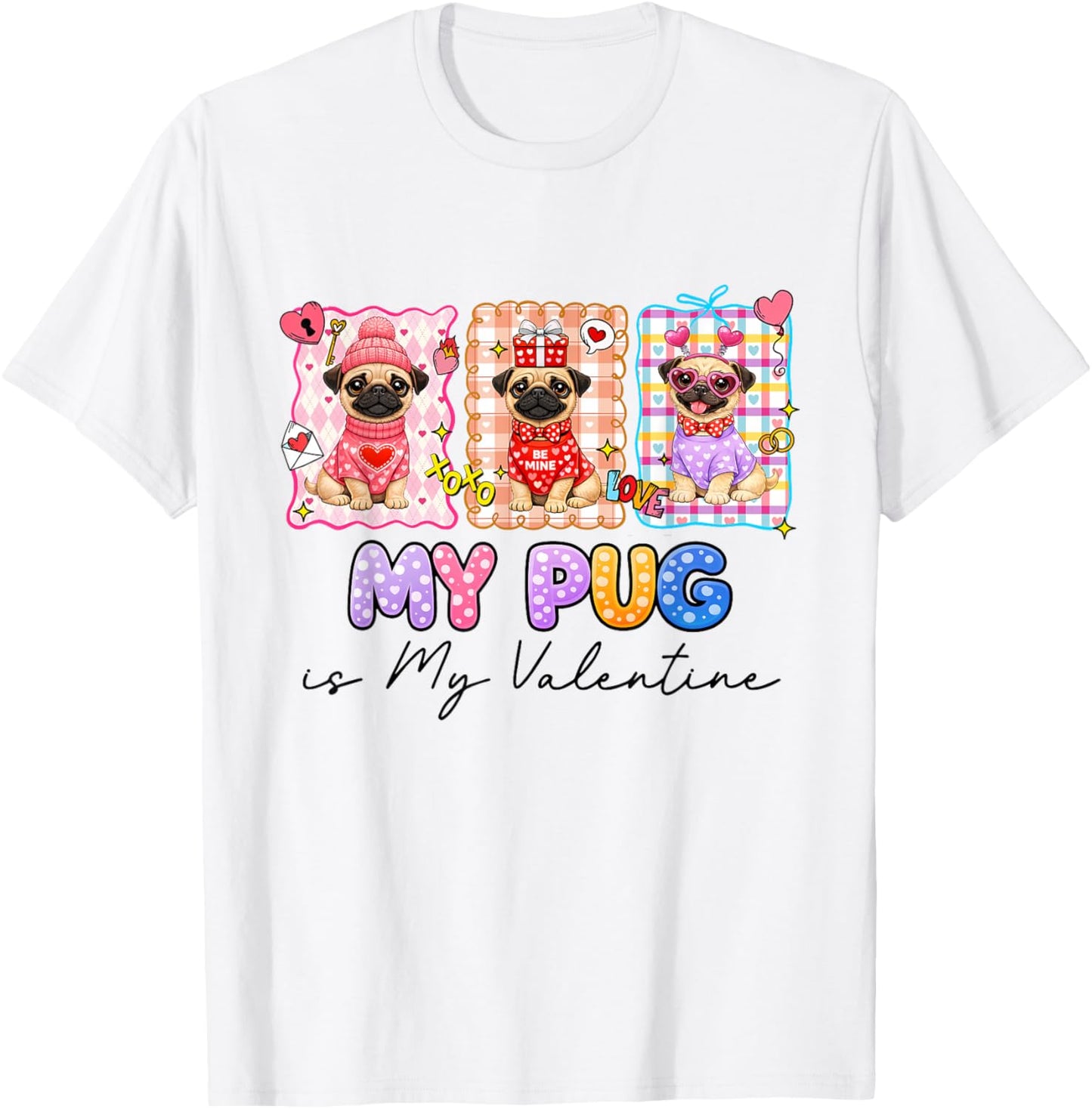 Pug is My Valentine Coquette Heart Retro Dog Love Cute T-Shirt - T-Shirt | White