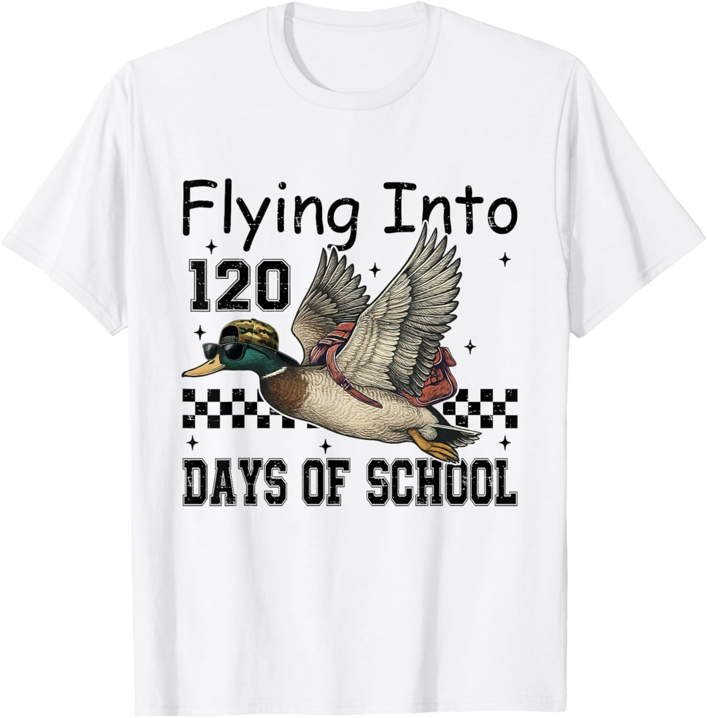 Flying Into 120 Days of School Retro Duck Hunting 120th Day T-Shirt - T-Shirt | White
