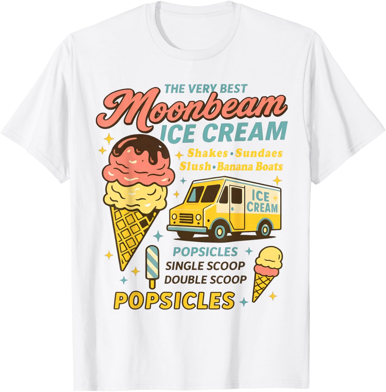 Vintage Moonbeam Ice Cream Truck Retro Double Scoop Popsicle T-Shirt - T-Shirt | White