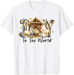 Joy to The World Coquette Bow Christmas Nativity Christian T-Shirt - T-Shirt | White