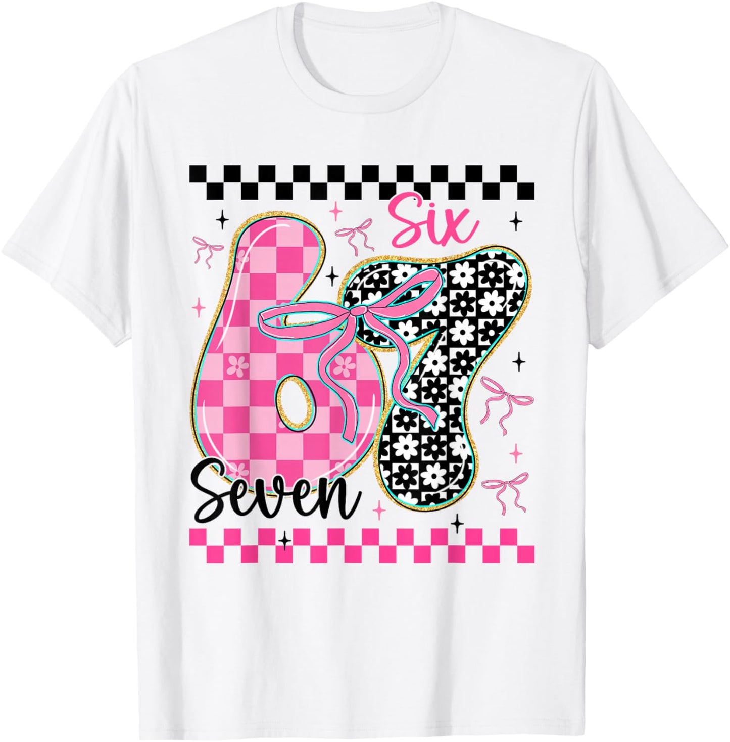 67 Funny Meme Filled with Hearts Six Seven Valentine’s Day T-Shirt - T-Shirt | White
