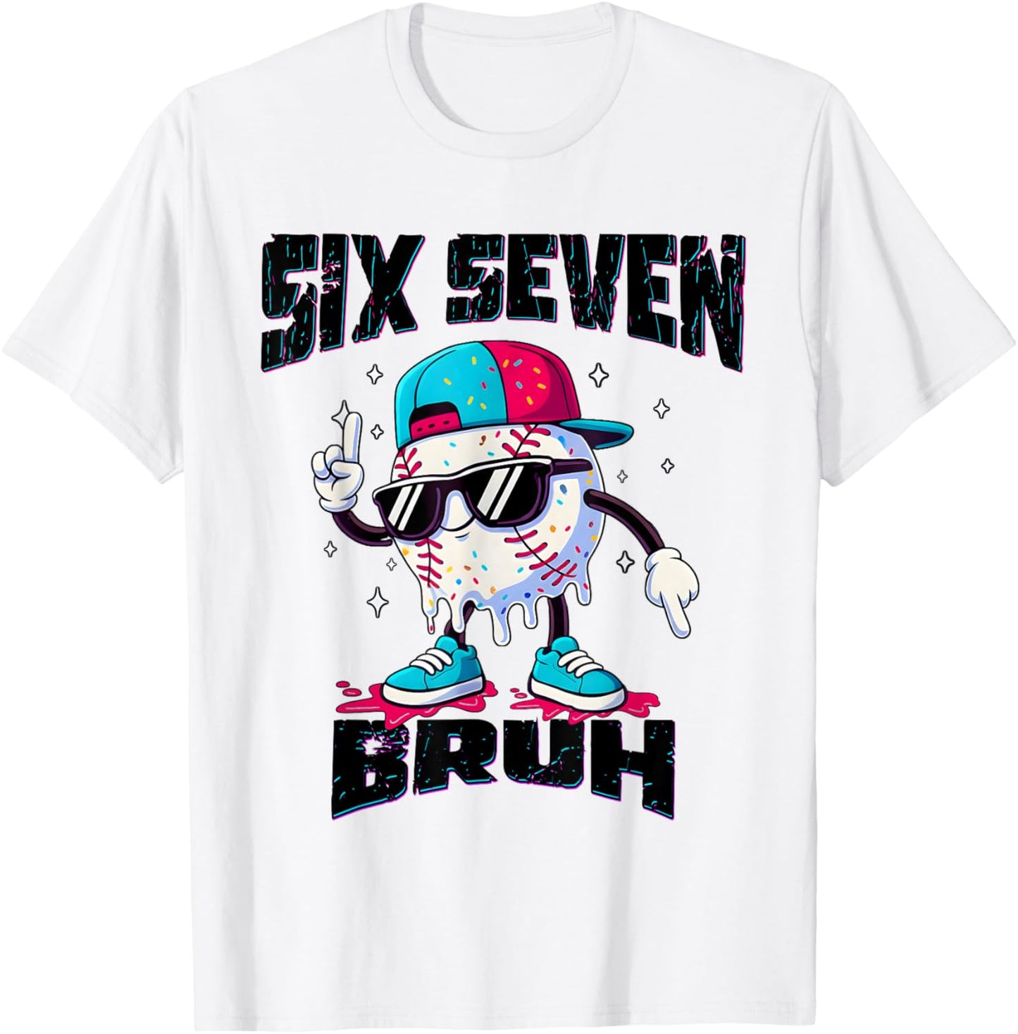 67 Meme Six Seven Funny Baseball Ice Cream Drip Girls Boys T-Shirt - T-Shirt | White