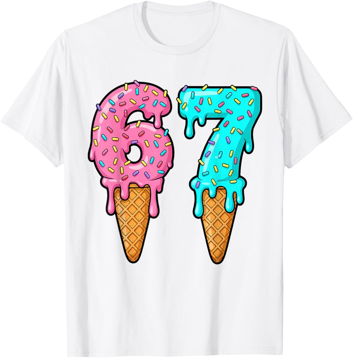 67 Ice Cream Drip Meme Funny Six Seven Gen Alpha Slang T-Shirt - T-Shirt | White