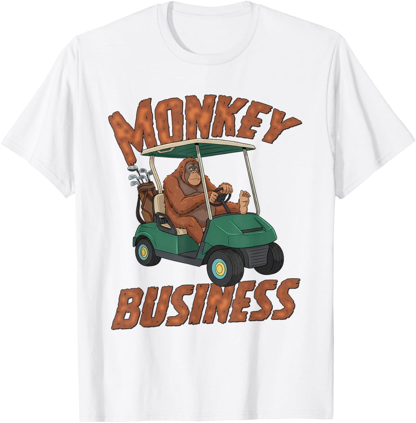 Golf Lover Orangutan Driving Golf Cart Monkey Business T-Shirt - T-Shirt | White