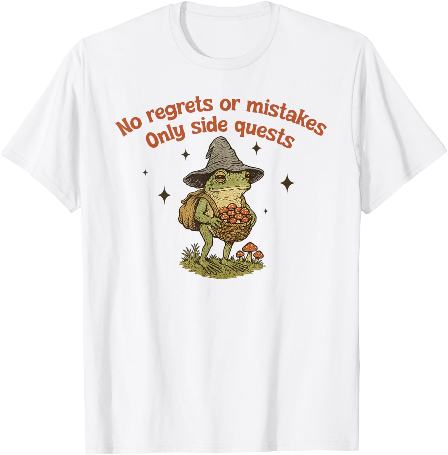 No Regrets Or Mistakes - Only Side Quests Funny Frog Weird T-Shirt - T-Shirt | White