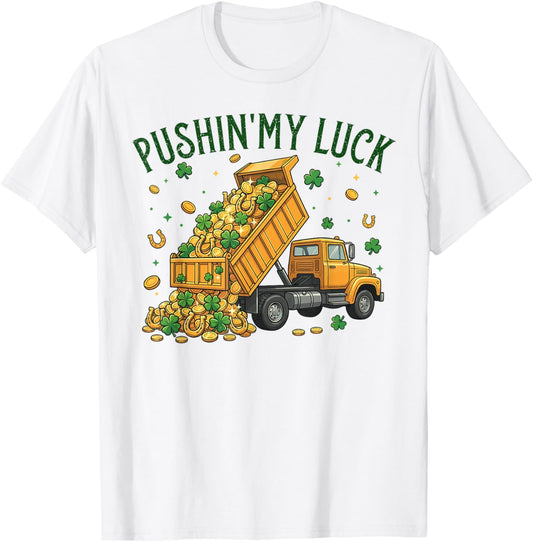 Pushing My Luck Construction St Patricks Day Boys Kids T-Shirt - T-Shirt | White