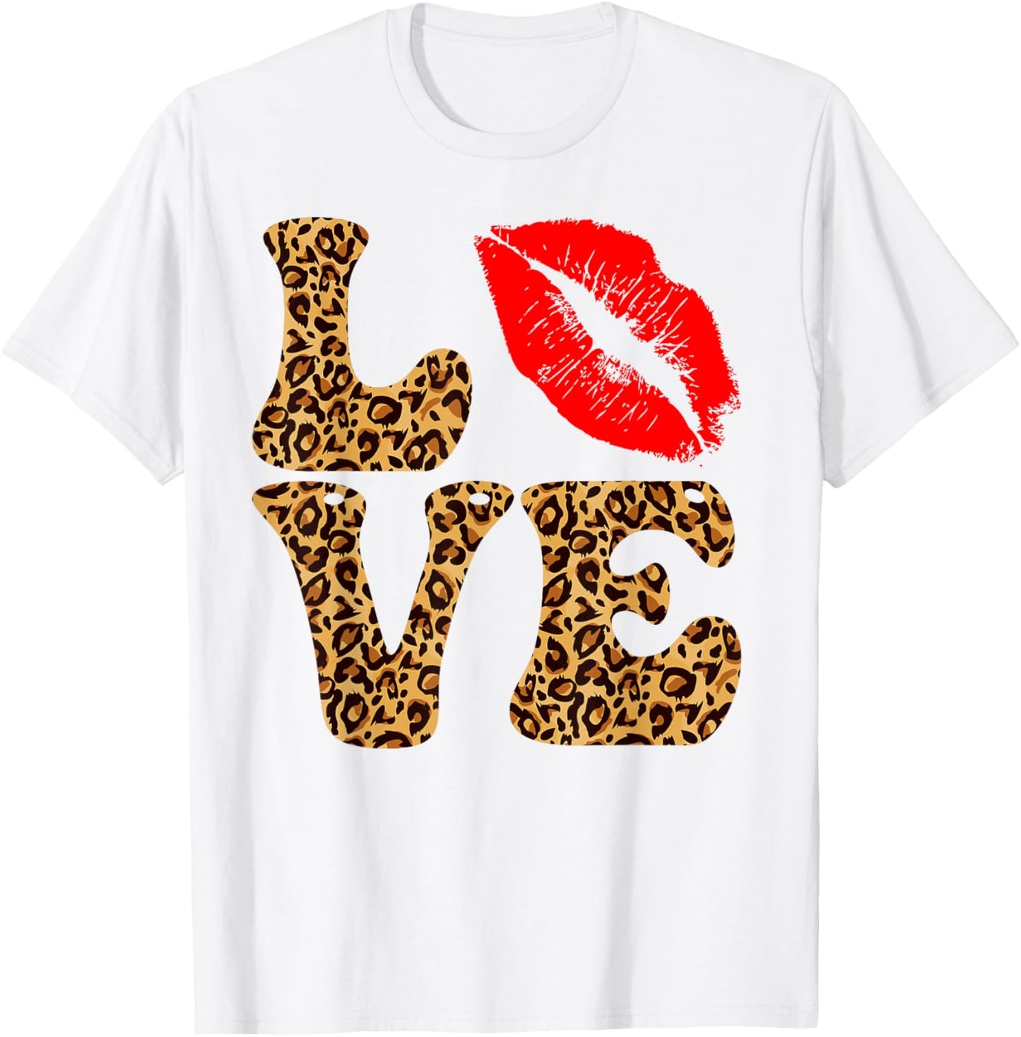 Love Red Lipstick Lips Leopard Happy Valentines Women T-Shirt - T-Shirt | White