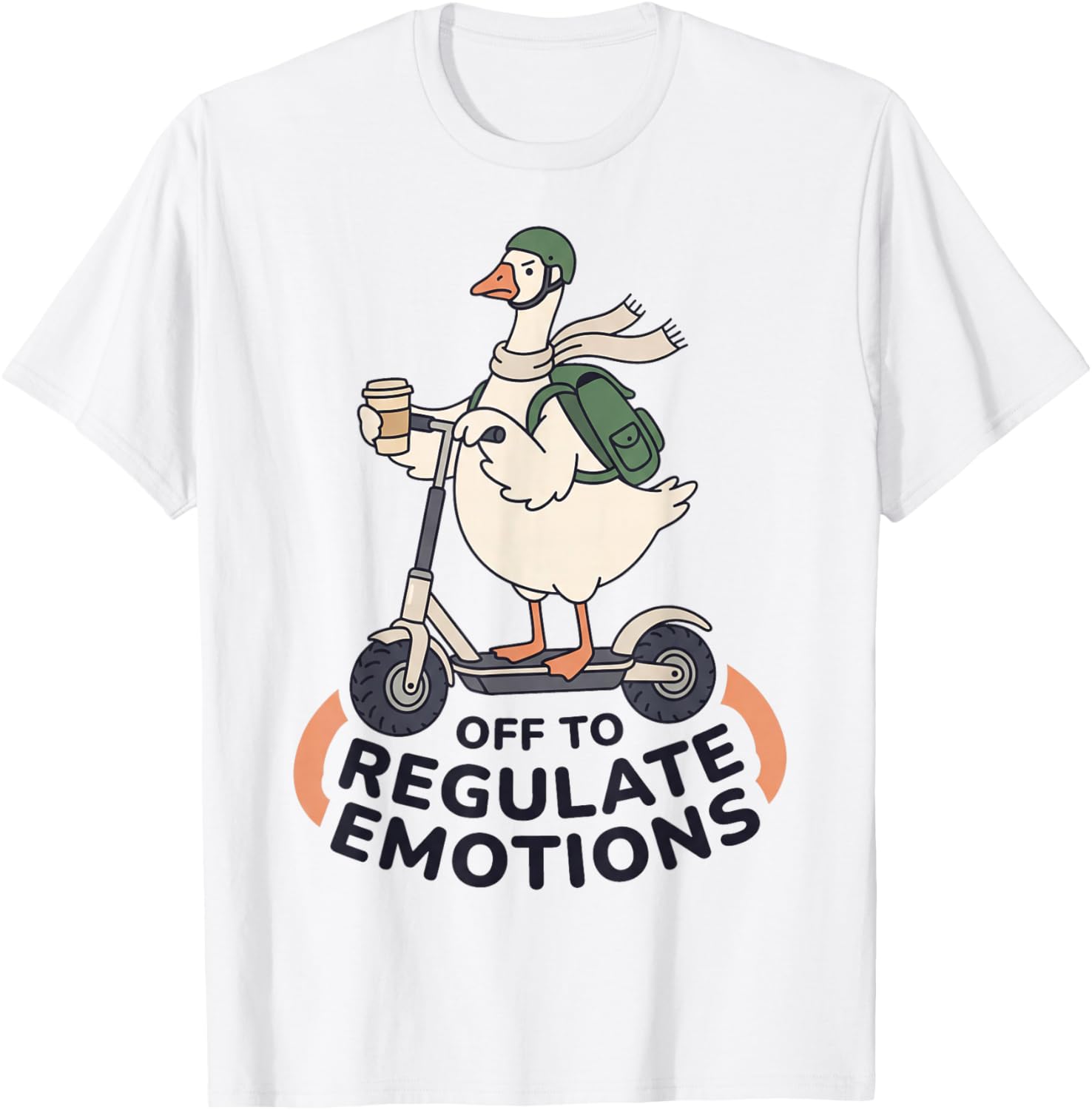 Off to Regulate Emotions Funny Goose on Scooter Therapy Meme T-Shirt - T-Shirt | White