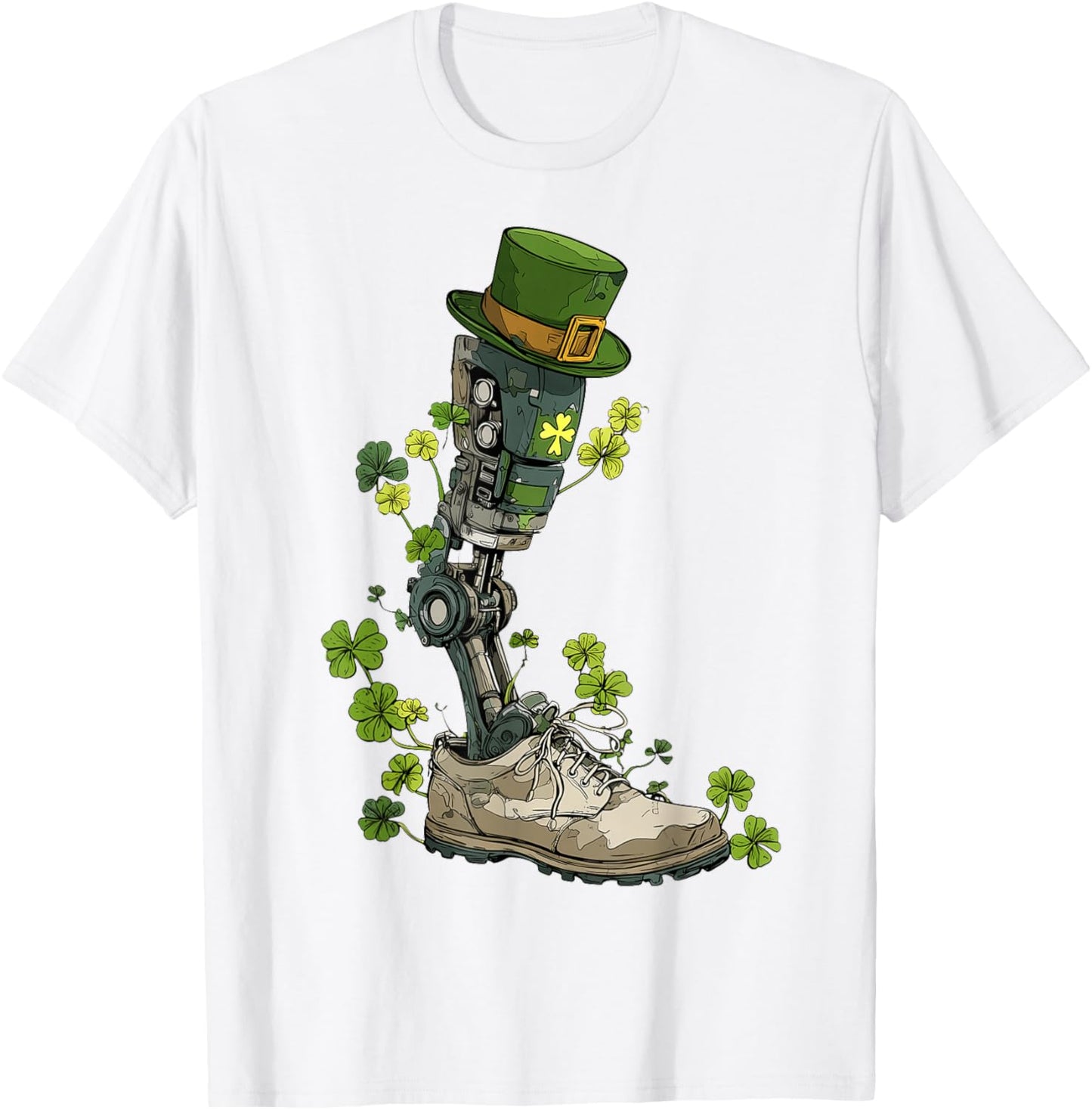 Amputee Prosthetic Amputated St. Patricks Day Pattys Day T-Shirt - T-Shirt | White