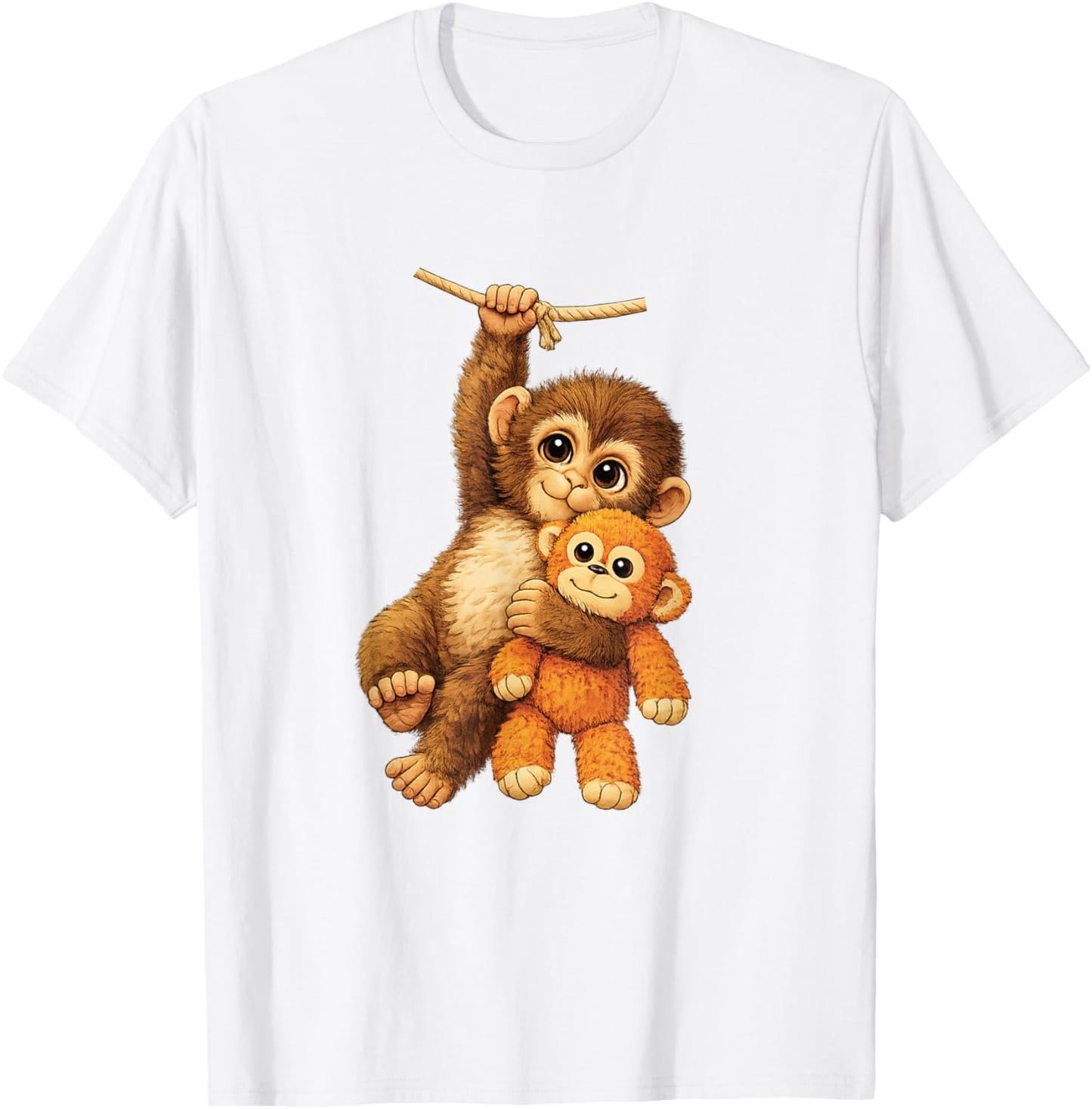 Cute Monkey Punch Stuffed Buddy Plush Hugging Monkey Punch T-Shirt - T-Shirt | White