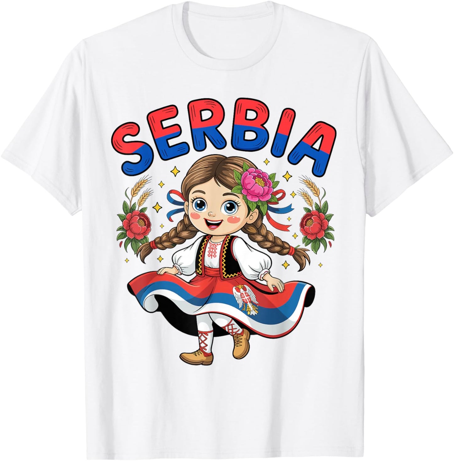 Cute Serbian Girl in Traditional Folk Dress for Kids T-Shirt - T-Shirt | White