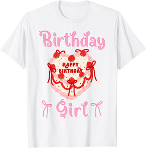 Happy Birthday Girl Coquette Bow for Daughter Sister Or Twin T-Shirt - T-Shirt | White
