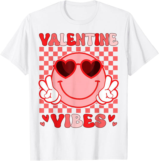 Valentine Vibes Hippie Valentines Day Shirts for Girls Women T-Shirt - T-Shirt | White