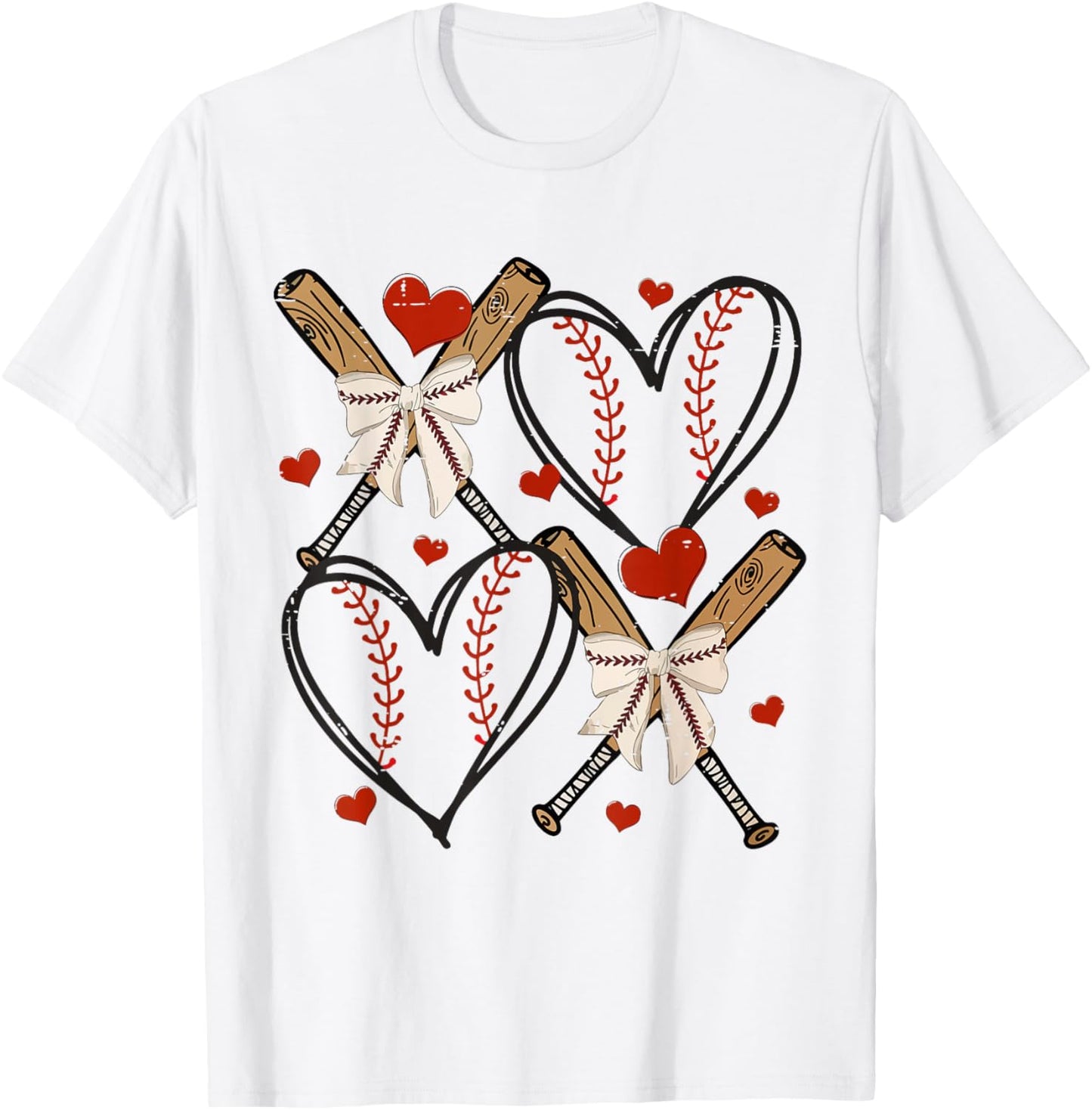 Coquette Bow XOXO Baseball Lover Heart Valentine Game Day T-Shirt - T-Shirt | White