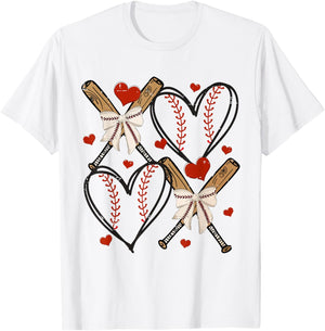 Coquette Bow XOXO Baseball Lover Heart Valentine Game Day T-Shirt - T-Shirt | White