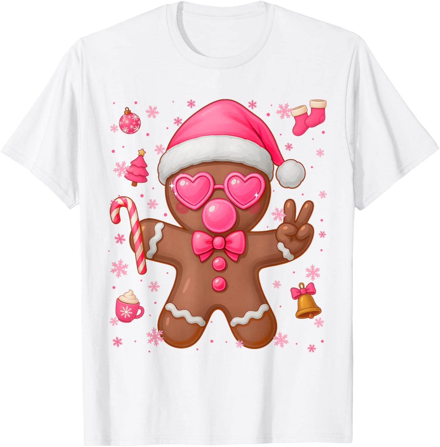Cute Pink Gingerbread Bubble Gum Christmas Xmas Girl T-Shirt - T-Shirt | White