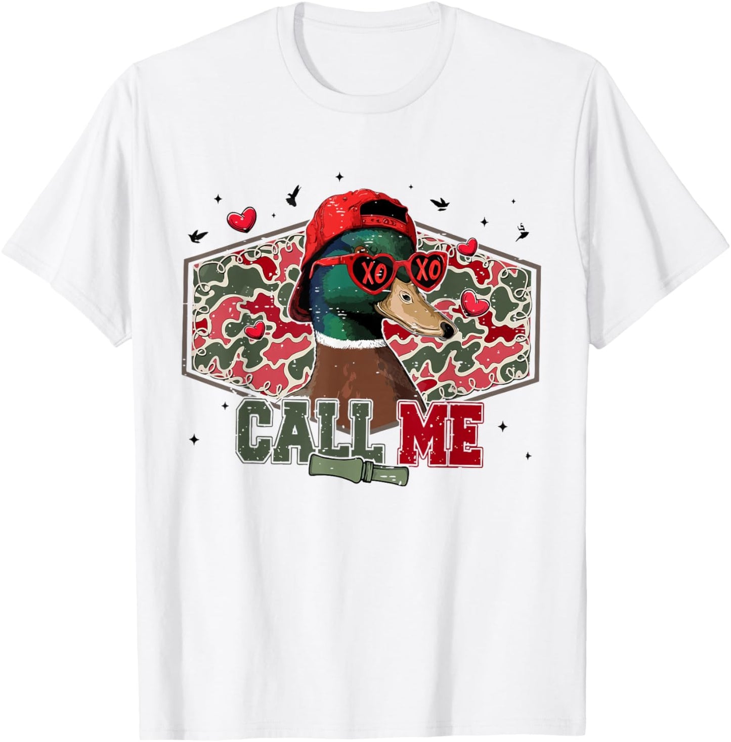 Vintage Camo Call Me Funny Duck Hunting Valentines Hunter T-Shirt - T-Shirt | White